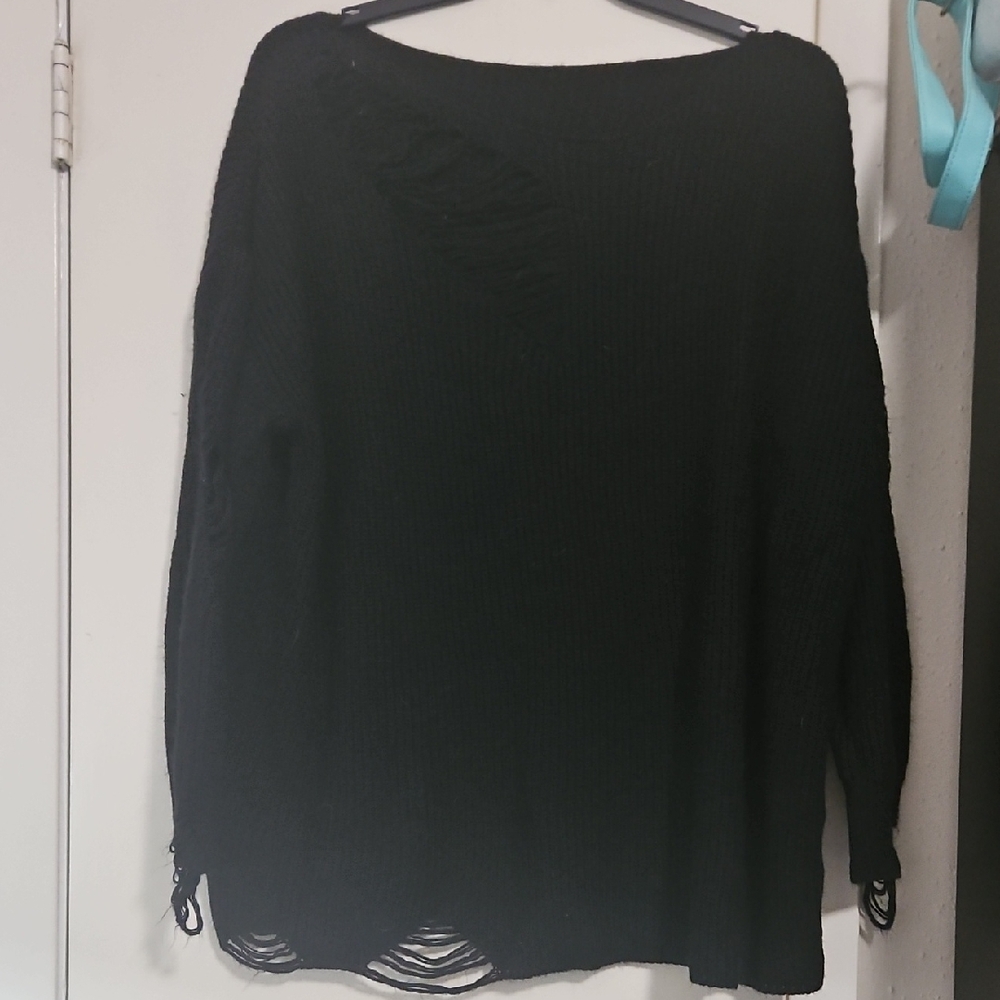 Women's Black Sweater Distressed Plus Size